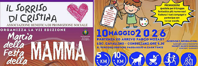 Conegliano Marcia della Festa della Mamma Domenica 10 Maggio 2026