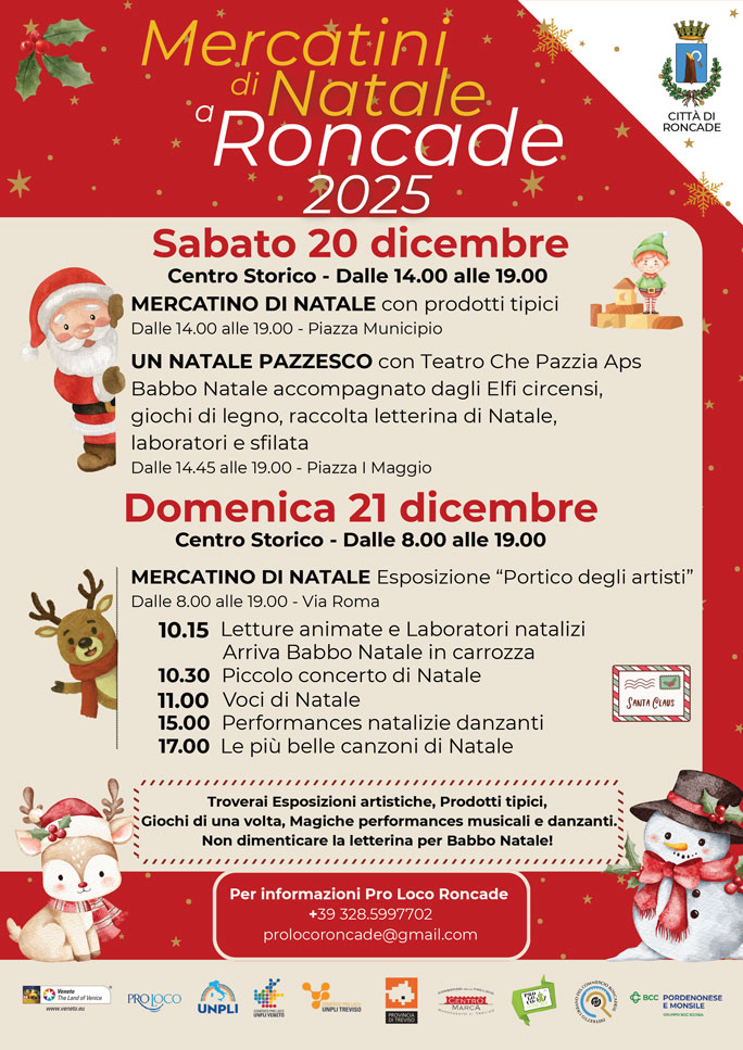 RONCADE (TV)
MOSTRA MERCATO DELL'ARTIGIANATO NATALIZIO
E PORTICO AGLI ARTISTI 
