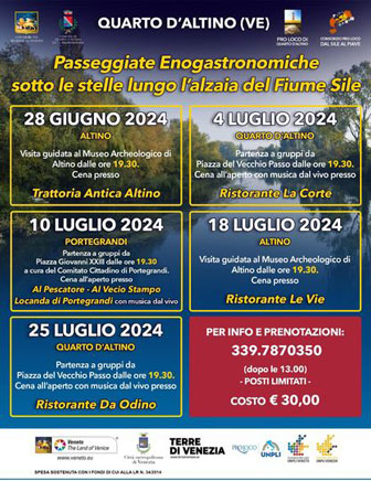 2024 QUARTO D'ALTINO PASSEGGIATE ENOGASTRONOMICHE SOTTO LE STELLE LUNGO L'ALZAIA DEL FIUME SILE