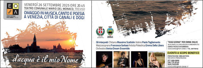 Treviso Concerto Omaggio In Musica, Canto e Poesia a Venezia, Città di Canali e Dogi al Teatro Mario Dal Monaco Venerdi 26 Settembre 2025