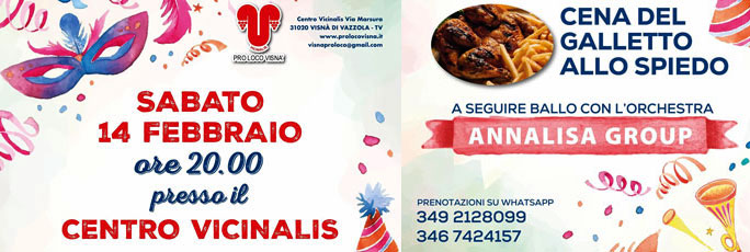 Vazzola Visnà Cena del Galletto Sabato 14 Febbraio 2026