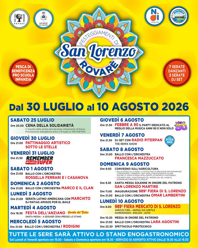 San Biagio di Callalta Rovarè Festeggiamenti di San Lorenzo dal 30 Luglio al 10 Agosto 2026