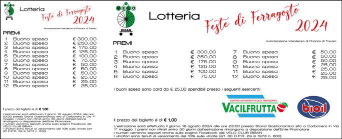 lotteria 2024 CARBONERA BIBAN FESTE DI FERRAGOSTO