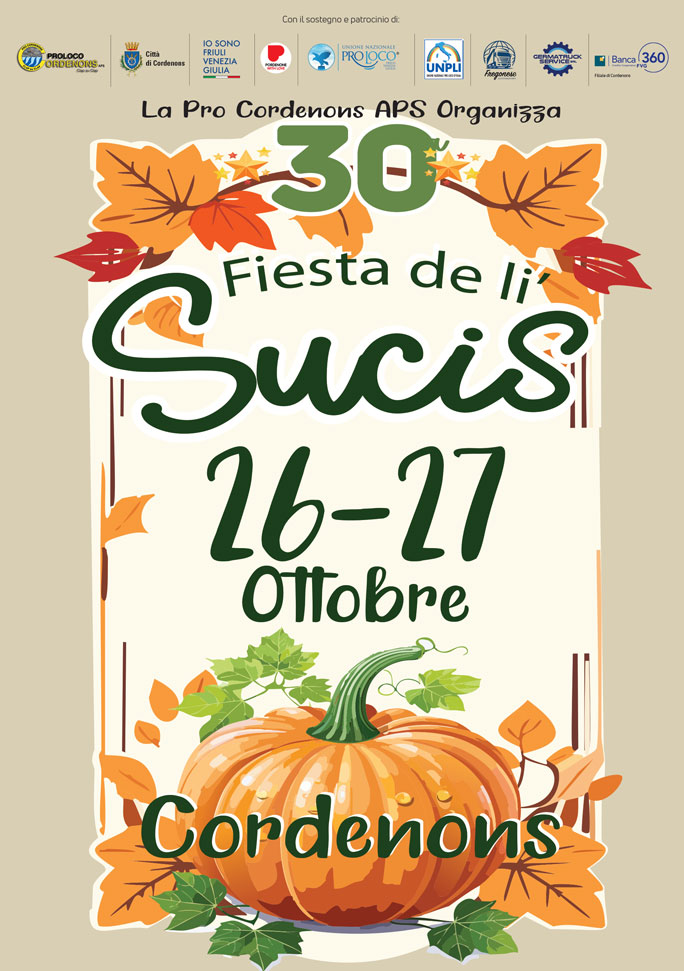 Cordenons 30ª Festa delle Zucche Fiera de li Sucis Sabato 26 e Domenica 27 Ottobre 2024