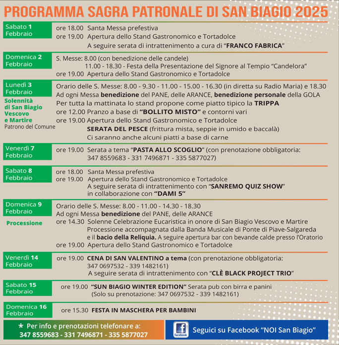 2025 SAN BIAGIO DI CALLALTA SAGRA DI SAN BIASIO programma